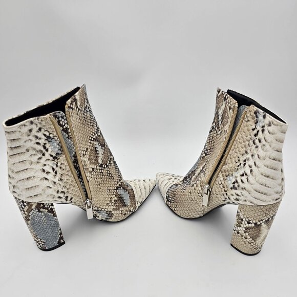 Snakeskin Print Pointed Toe Ankle Boots  Beige & Brown Faux Leather 4" Heels - Picture 5 of 9